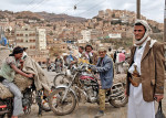 Makeshift motorcycle taxis for hire in Al Mahweet