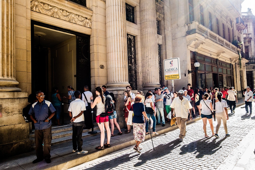 Lining up to exchange ­currencies in Old Havana.